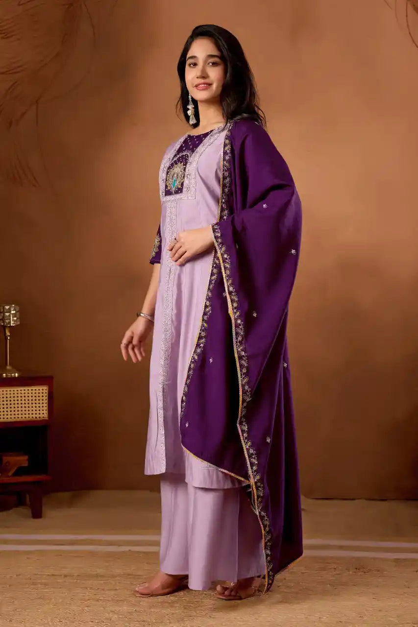 Lavender Pink Roman Silk Kurti Kalyanja Fashion